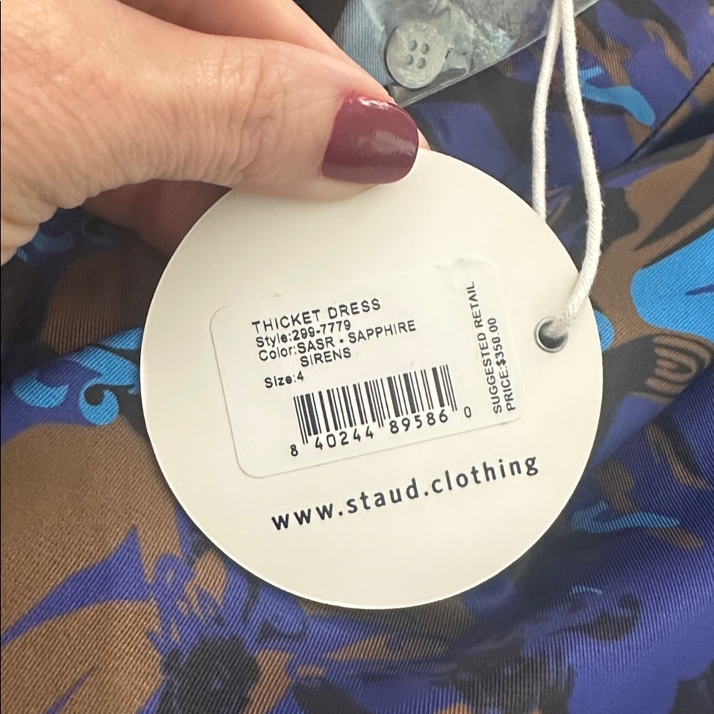 STAUD NWT Blue and Green Patterned Midi Dress - fits like a size 2 - Picture 5 of 10